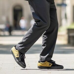 Fallen Bomber Mens Shoes Size 9.5 Skateboarding Black Yellow Cheetah Suede